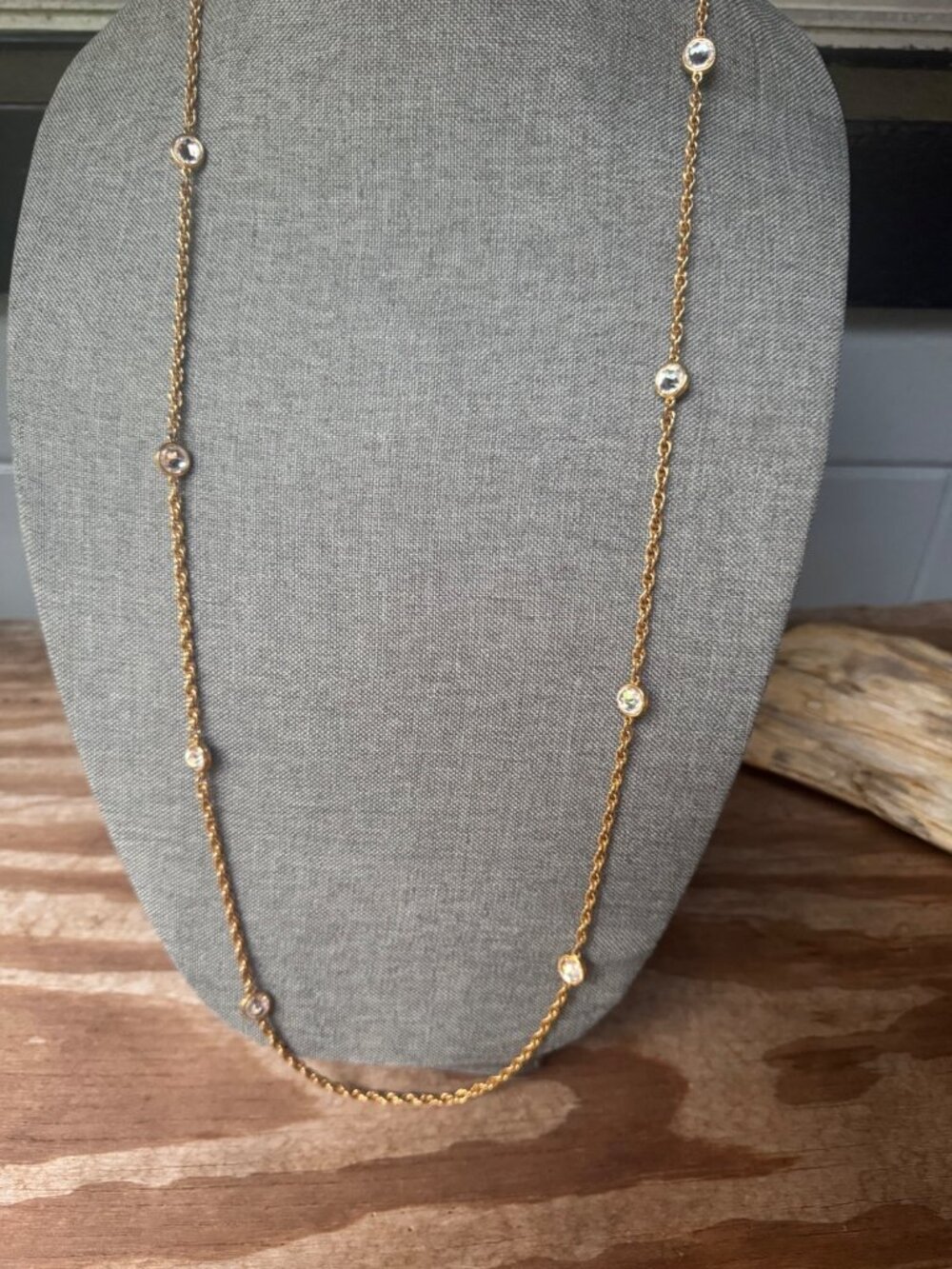 Swarovski Necklace Womens Gold Tone Aurora Crystal Station Chain 40” Long AB